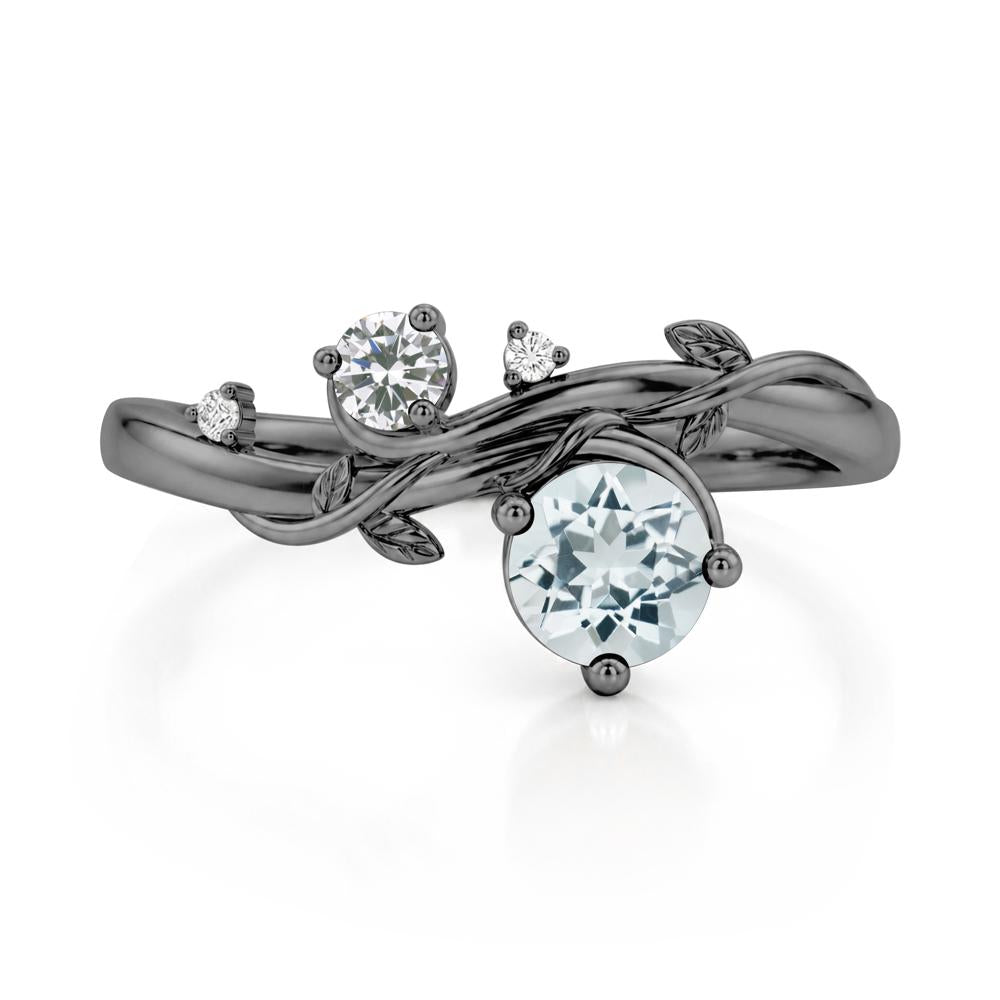 Toi Et Moi Two Stone Moissanite and Emerald Leaf Ring - LUO Jewelry #gemstone_Aquamarine and Cubic Zirconia