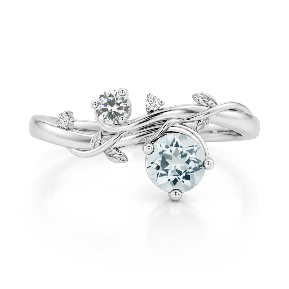 Toi Et Moi Two Stone Moissanite and Emerald Leaf Ring - LUO Jewelry #gemstone_Aquamarine and Cubic Zirconia