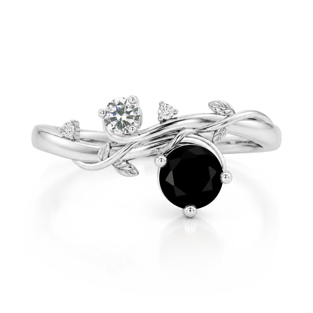 Toi Et Moi Two Stone Moissanite and Emerald Leaf Ring - LUO Jewelry #gemstone_Black Spinel and Cubic Zirconia