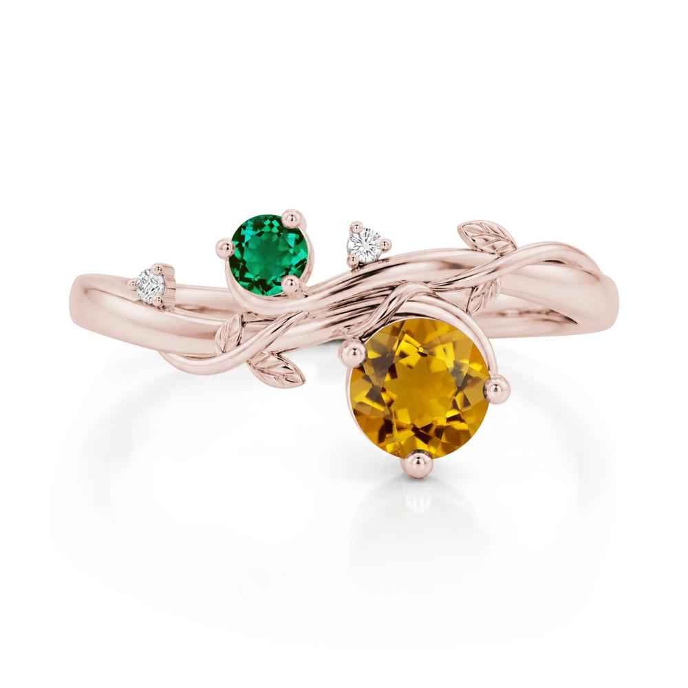 Toi Et Moi Two Stone Moissanite and Emerald Leaf Ring - LUO Jewelry #gemstone_Citrine and Emerald