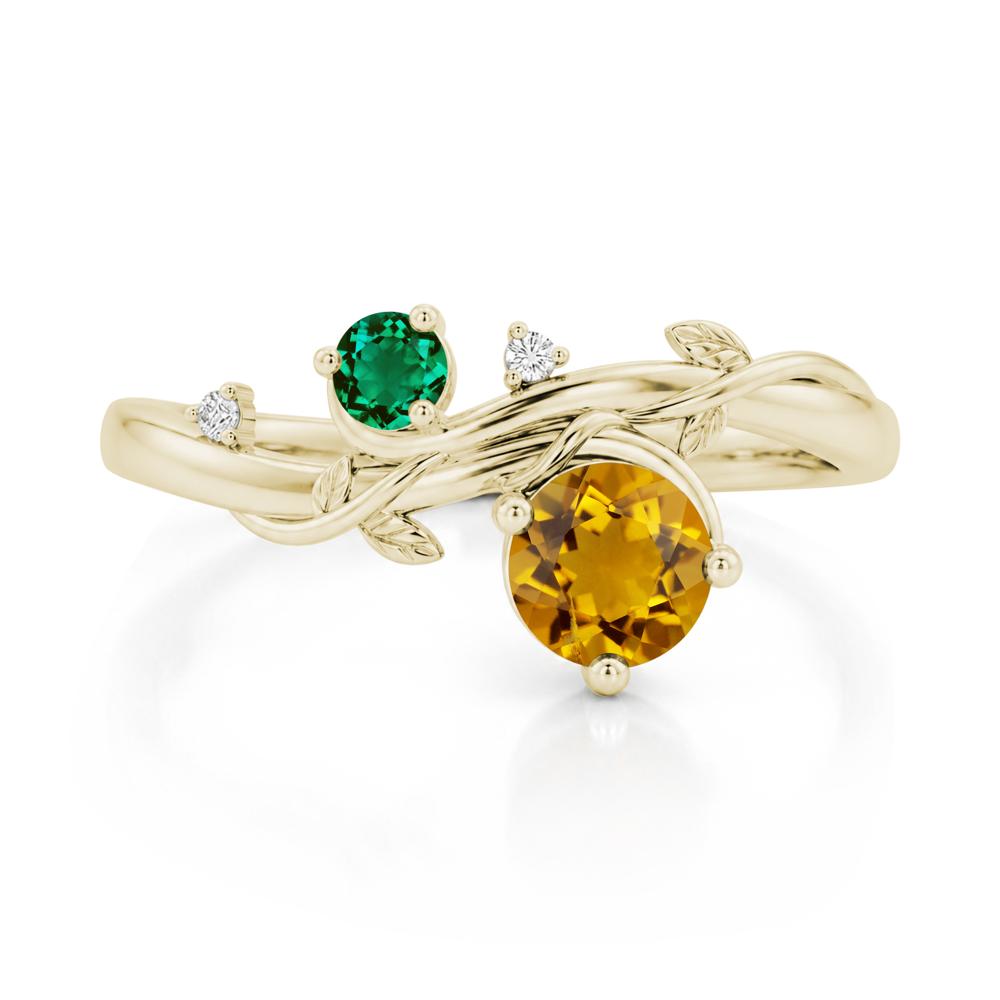 Toi Et Moi Two Stone Moissanite and Emerald Leaf Ring - LUO Jewelry #gemstone_Citrine and Emerald