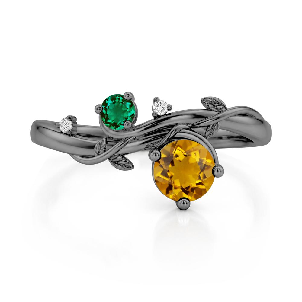 Toi Et Moi Two Stone Moissanite and Emerald Leaf Ring - LUO Jewelry #gemstone_Citrine and Emerald
