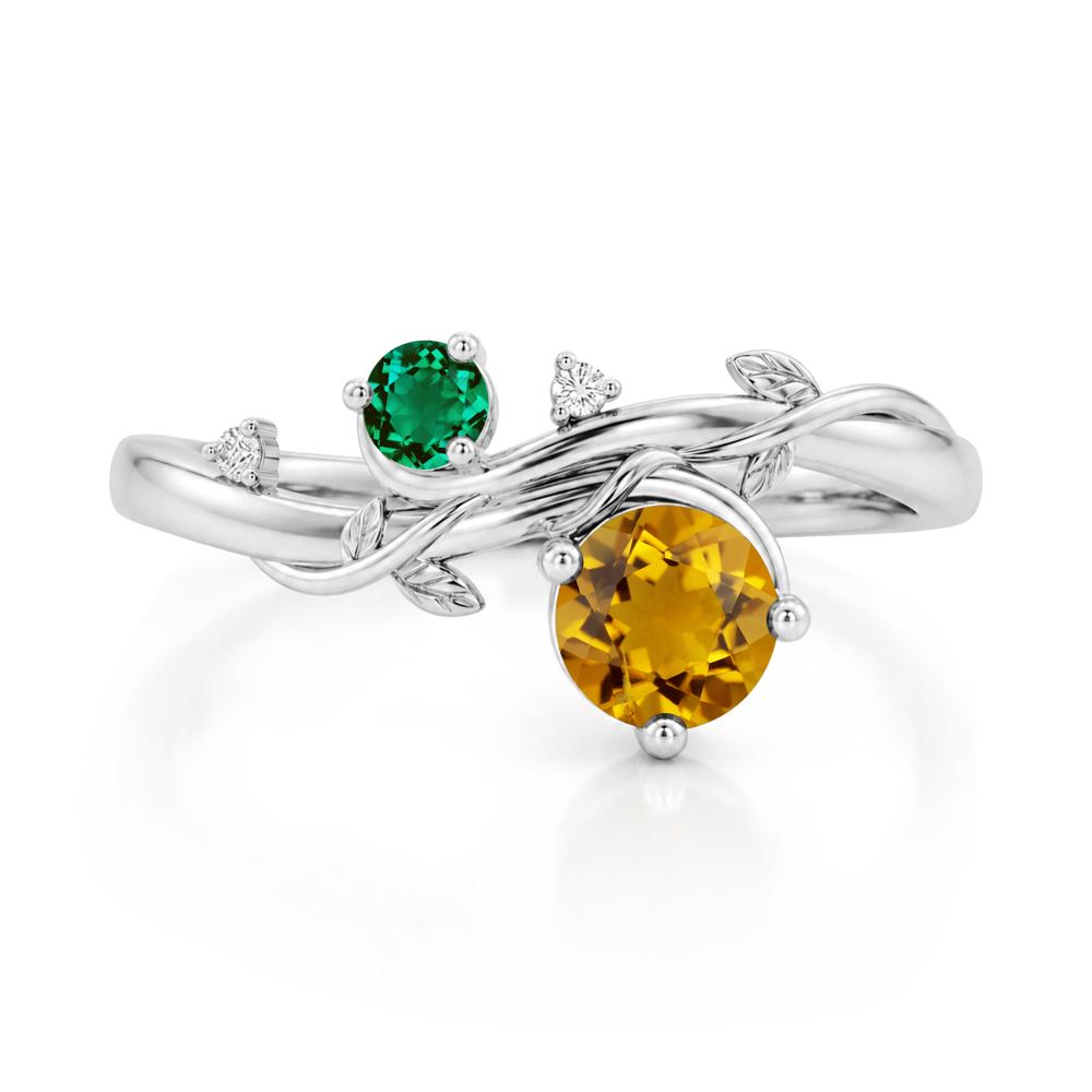 Toi Et Moi Two Stone Moissanite and Emerald Leaf Ring - LUO Jewelry #gemstone_Citrine and Emerald