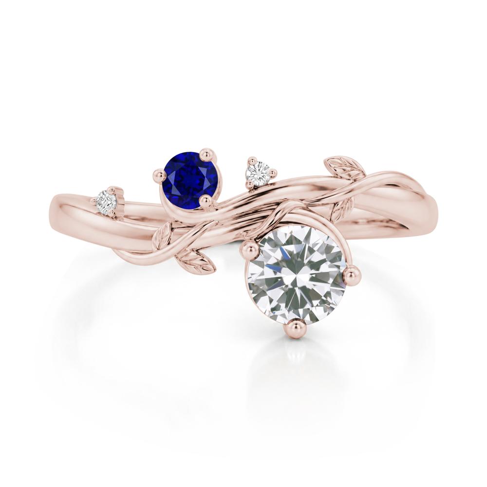 Toi Et Moi Two Stone Moissanite and Emerald Leaf Ring - LUO Jewelry #gemstone_Cubic Zirconia and Sapphire