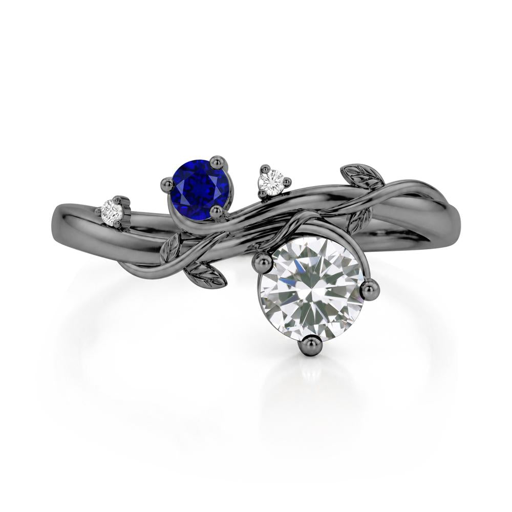 Toi Et Moi Two Stone Moissanite and Emerald Leaf Ring - LUO Jewelry #gemstone_Cubic Zirconia and Sapphire
