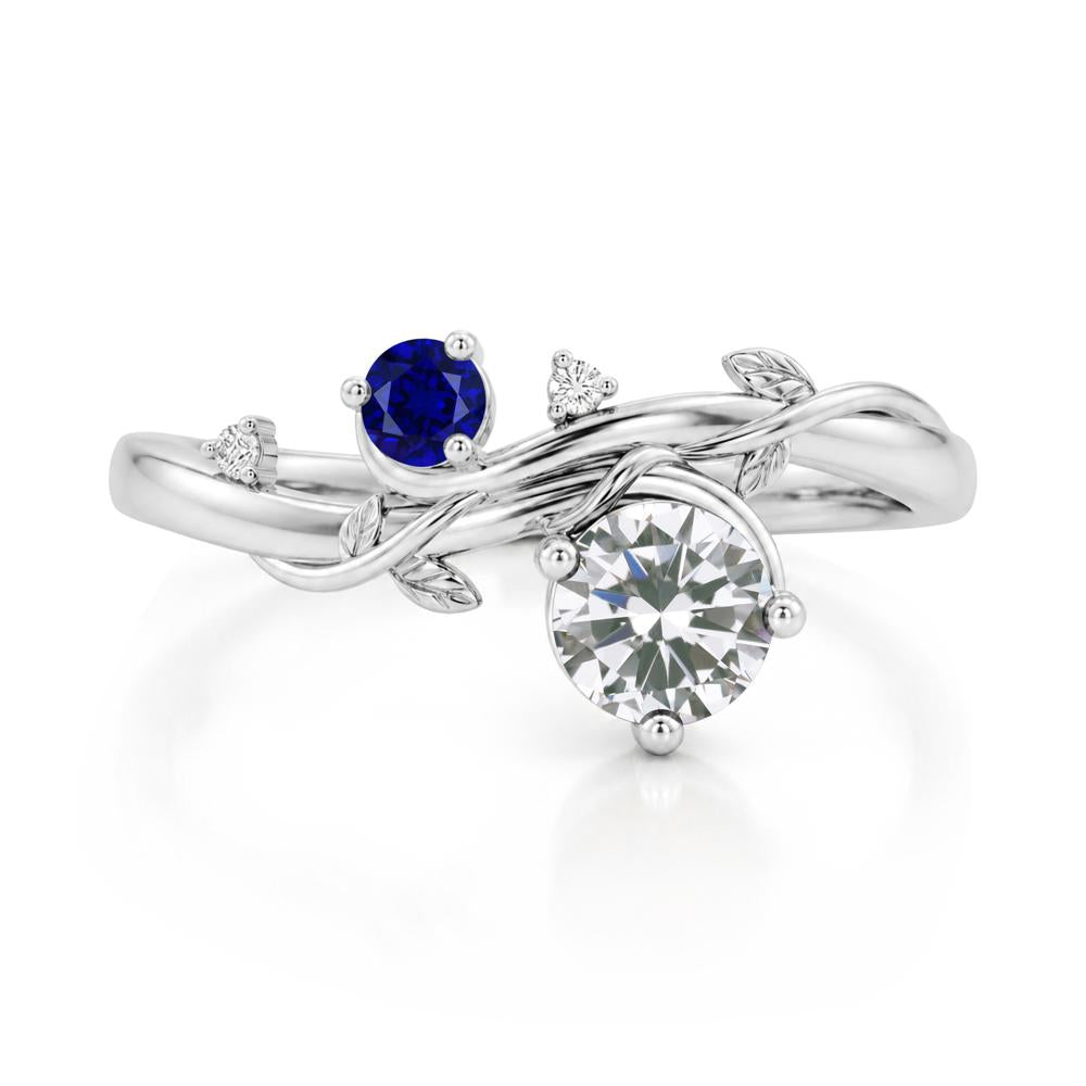 Toi Et Moi Two Stone Moissanite and Emerald Leaf Ring - LUO Jewelry #gemstone_Cubic Zirconia and Sapphire