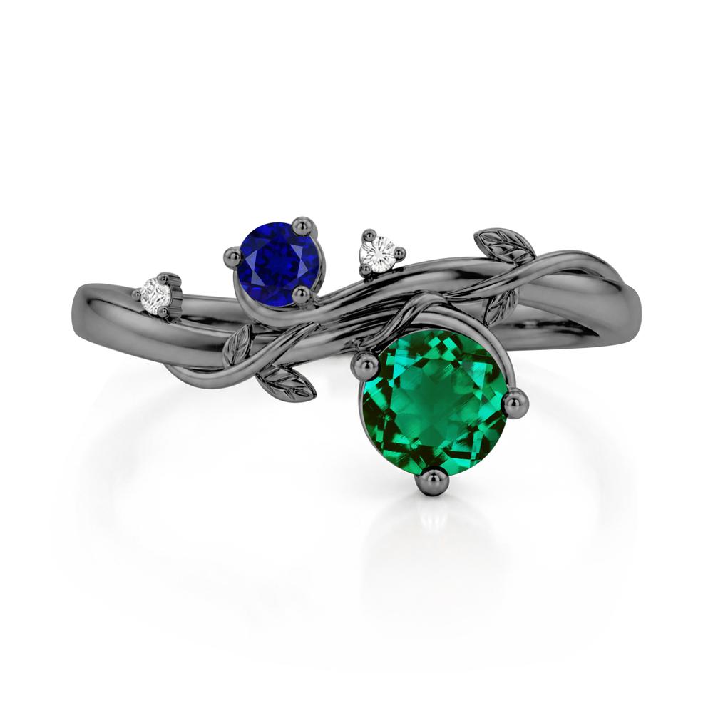 Toi Et Moi Two Stone Moissanite and Emerald Leaf Ring - LUO Jewelry #gemstone_Emerald and Sapphire