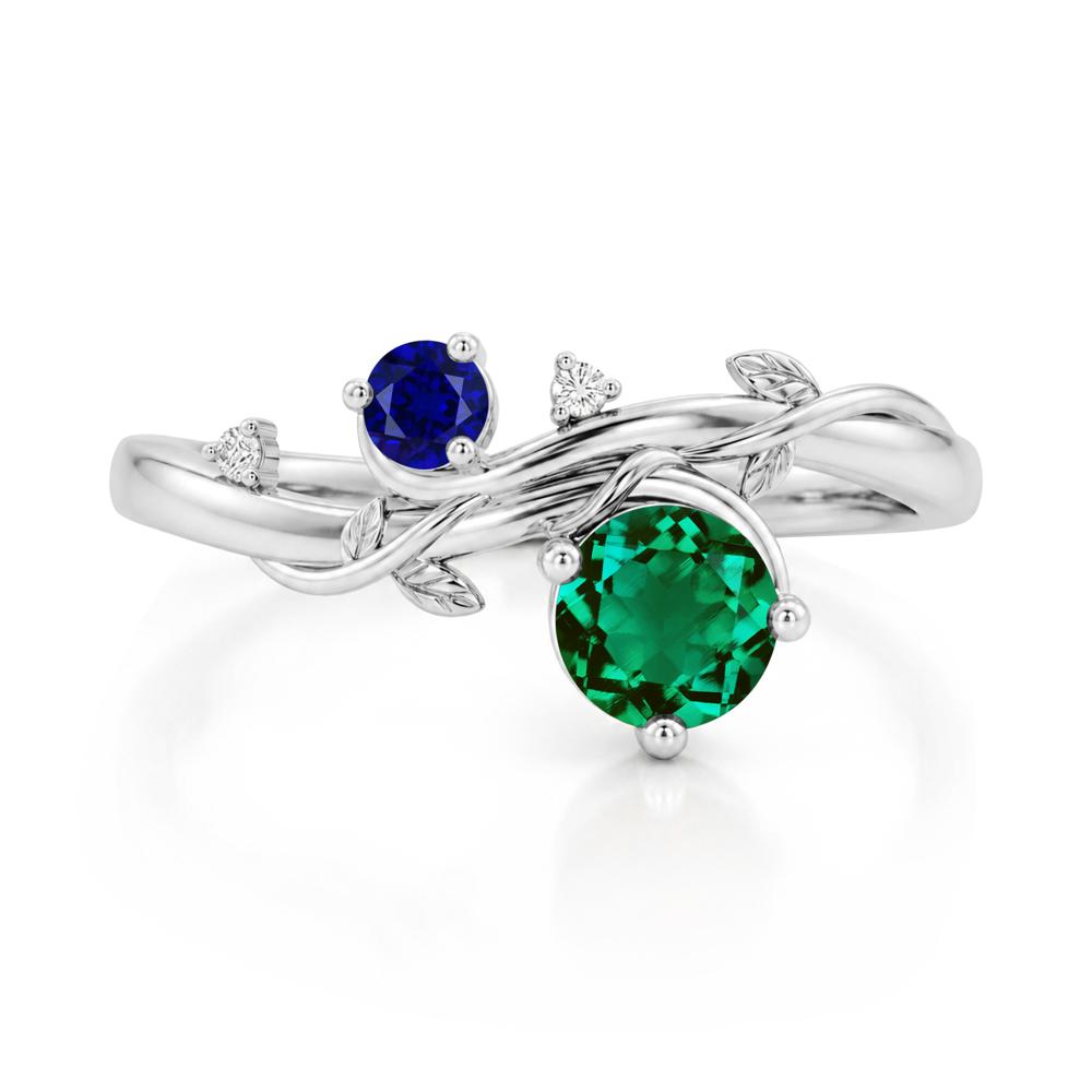 Toi Et Moi Two Stone Moissanite and Emerald Leaf Ring - LUO Jewelry #gemstone_Emerald and Sapphire