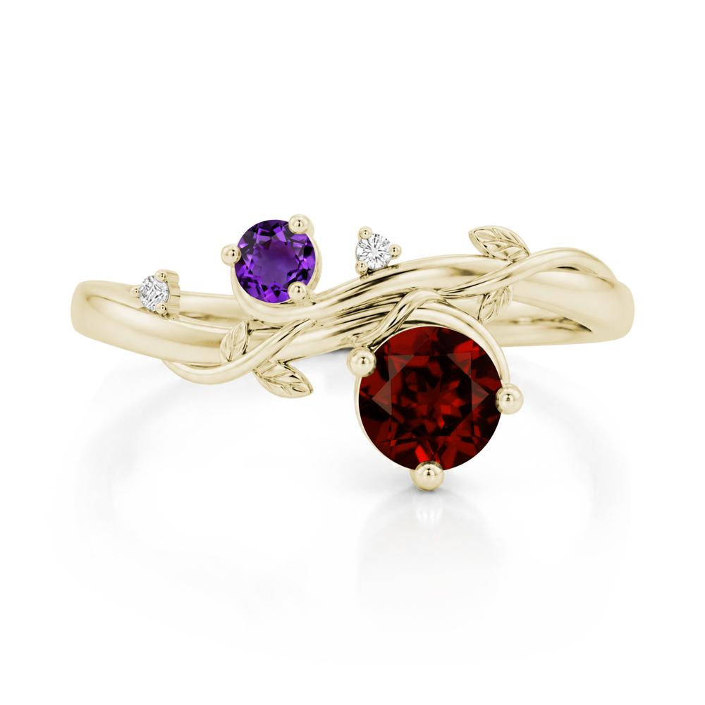 Toi Et Moi Two Stone Moissanite and Emerald Leaf Ring - LUO Jewelry #gemstone_Garnet and Amethyst