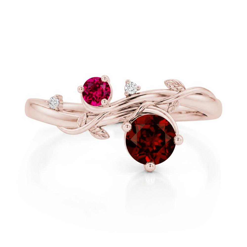 Toi Et Moi Two Stone Moissanite and Emerald Leaf Ring - LUO Jewelry #gemstone_Garnet and Ruby