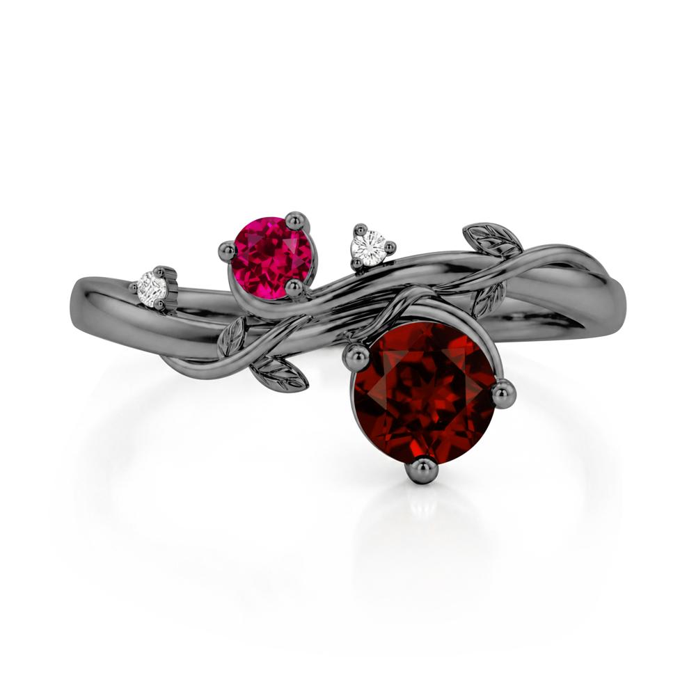 Toi Et Moi Two Stone Moissanite and Emerald Leaf Ring - LUO Jewelry #gemstone_Garnet and Ruby