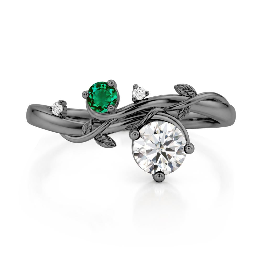 Toi Et Moi Two Stone Moissanite and Emerald Leaf Ring - LUO Jewelry #gemstone_Moissanite and Emerald