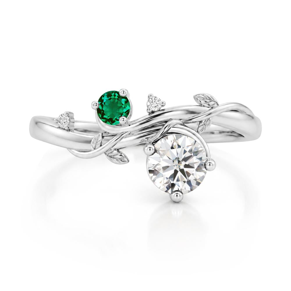 Toi Et Moi Two Stone Moissanite and Emerald Leaf Ring - LUO Jewelry #gemstone_Moissanite and Emerald
