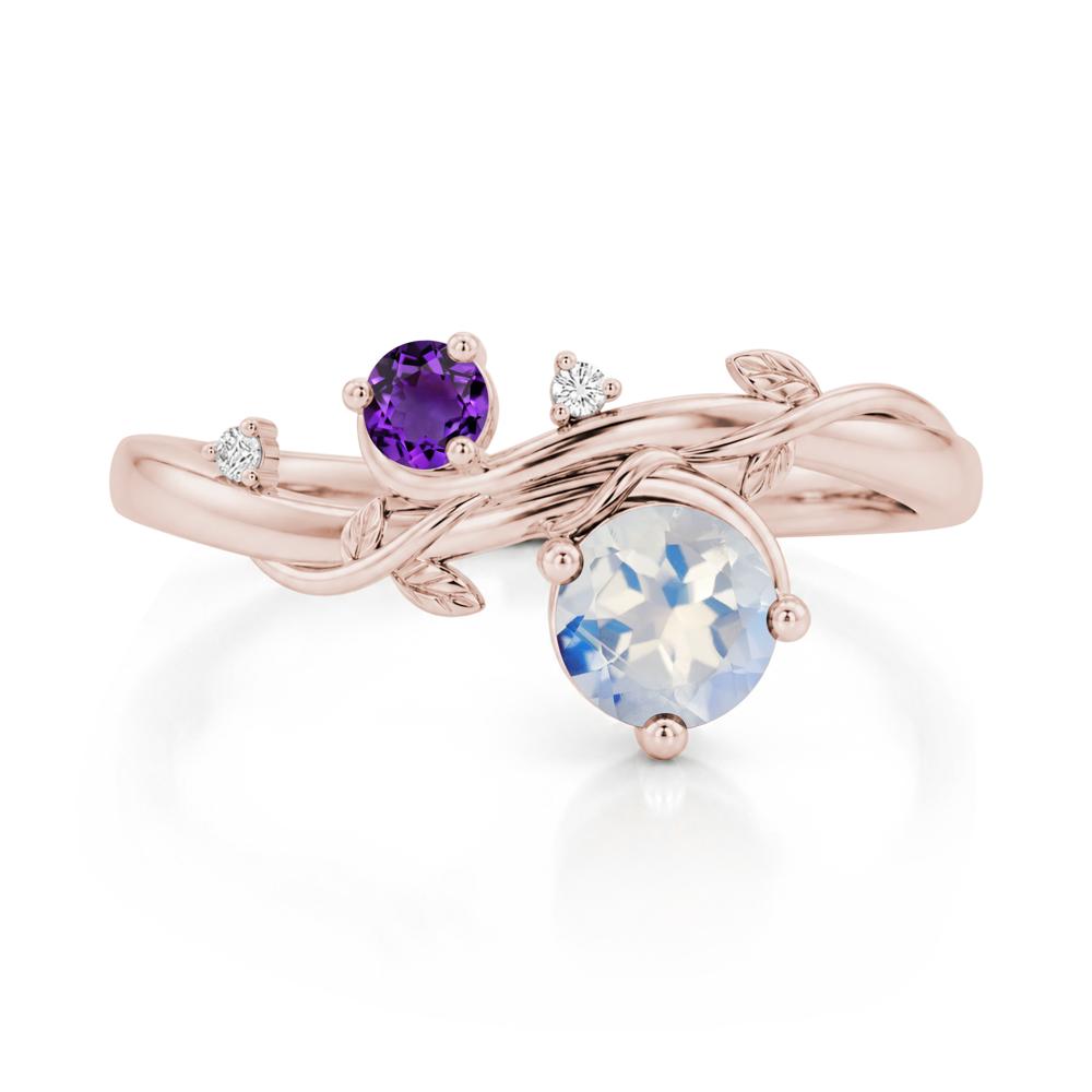 Toi Et Moi Two Stone Moissanite and Emerald Leaf Ring - LUO Jewelry #gemstone_Moonstone and Amethyst
