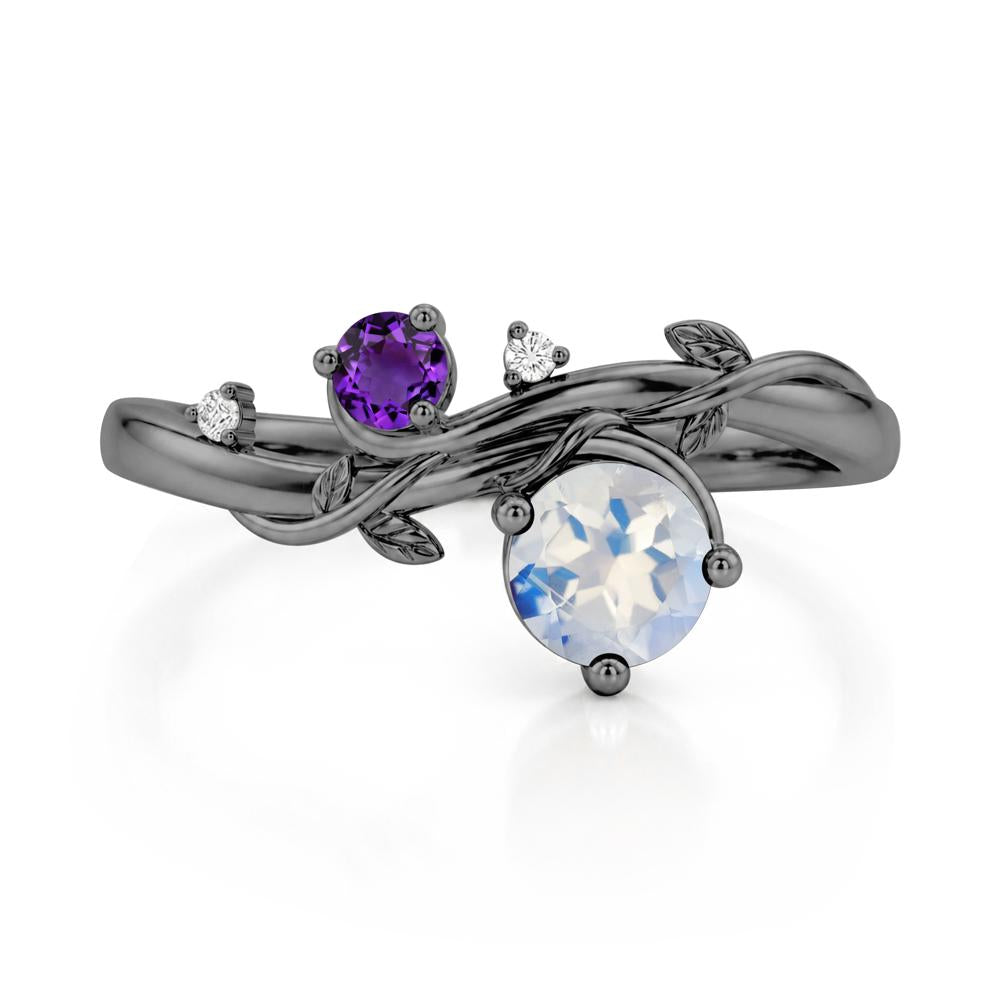 Toi Et Moi Two Stone Moissanite and Emerald Leaf Ring - LUO Jewelry #gemstone_Moonstone and Amethyst