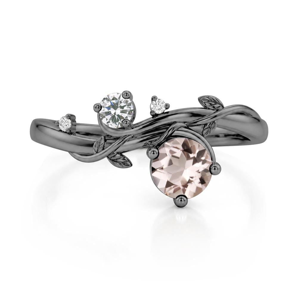 Toi Et Moi Two Stone Moissanite and Emerald Leaf Ring - LUO Jewelry #gemstone_Morganite and Cubic Zirconia