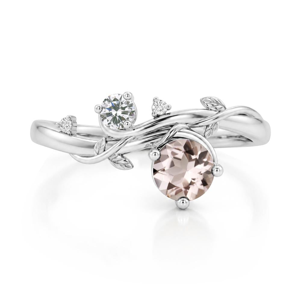 Toi Et Moi Two Stone Moissanite and Emerald Leaf Ring - LUO Jewelry #gemstone_Morganite and Cubic Zirconia