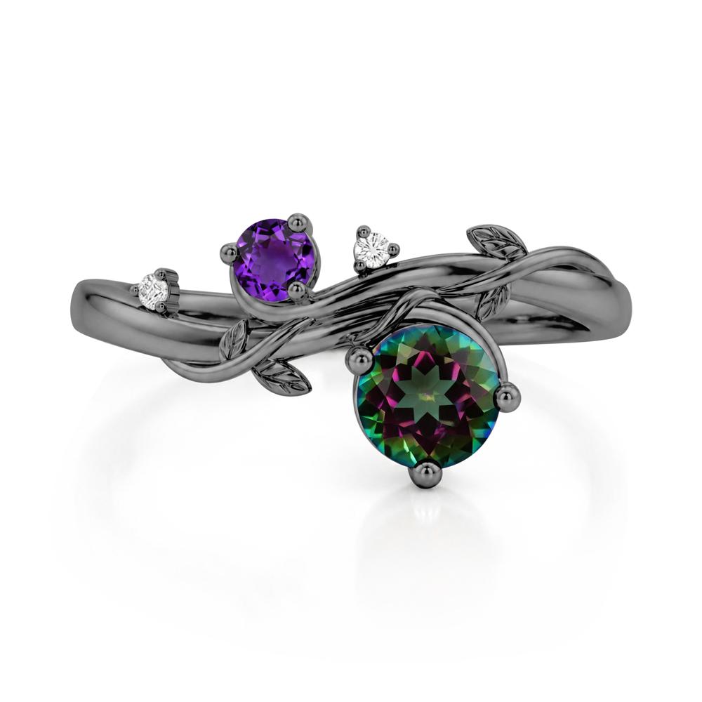 Toi Et Moi Two Stone Moissanite and Emerald Leaf Ring - LUO Jewelry #gemstone_Mystic Topaz and Amethyst