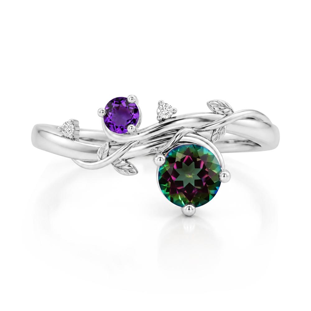 Toi Et Moi Two Stone Moissanite and Emerald Leaf Ring - LUO Jewelry #gemstone_Mystic Topaz and Amethyst