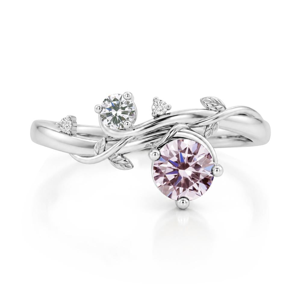 Toi Et Moi Two Stone Moissanite and Emerald Leaf Ring - LUO Jewelry #gemstone_Pink Cubic Zirconia and Cubic Zirconia