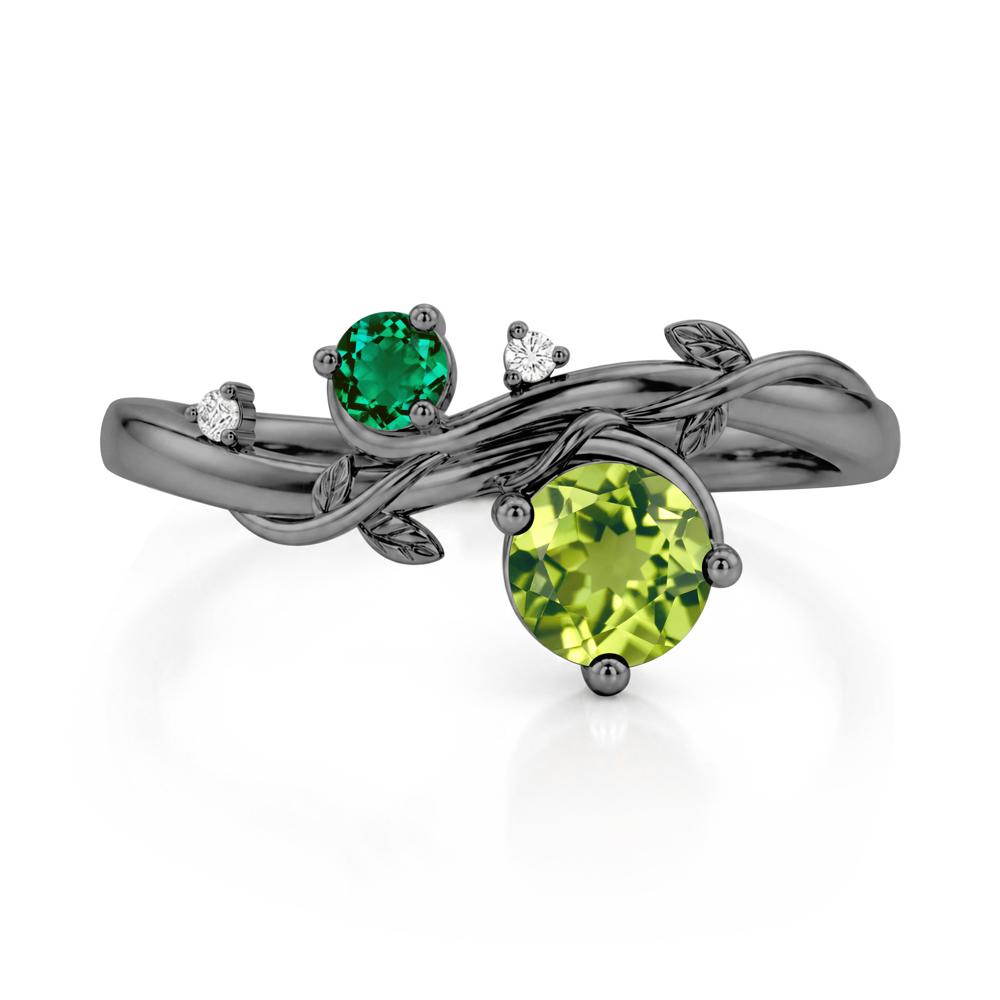 Toi Et Moi Two Stone Moissanite and Emerald Leaf Ring - LUO Jewelry #gemstone_Peridot and Emerald