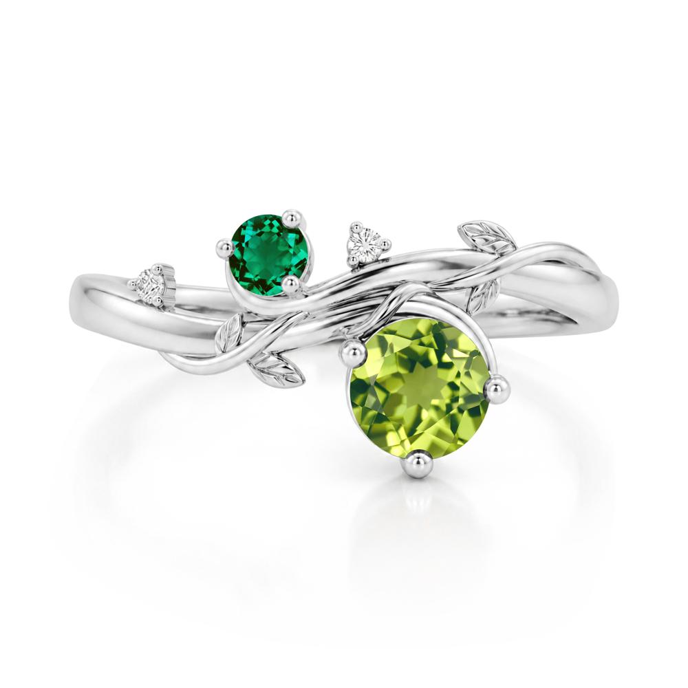 Toi Et Moi Two Stone Moissanite and Emerald Leaf Ring - LUO Jewelry #gemstone_Peridot and Emerald
