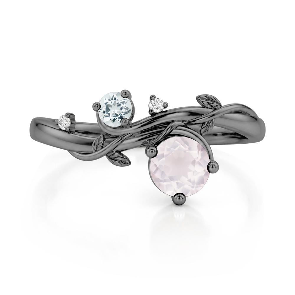Toi Et Moi Two Stone Moissanite and Emerald Leaf Ring - LUO Jewelry #gemstone_Rose Quartz and Aquamarine