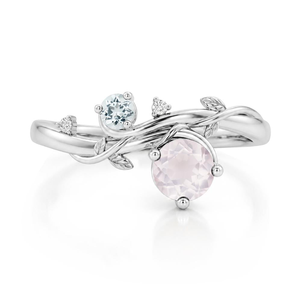 Toi Et Moi Two Stone Moissanite and Emerald Leaf Ring - LUO Jewelry #gemstone_Rose Quartz and Aquamarine