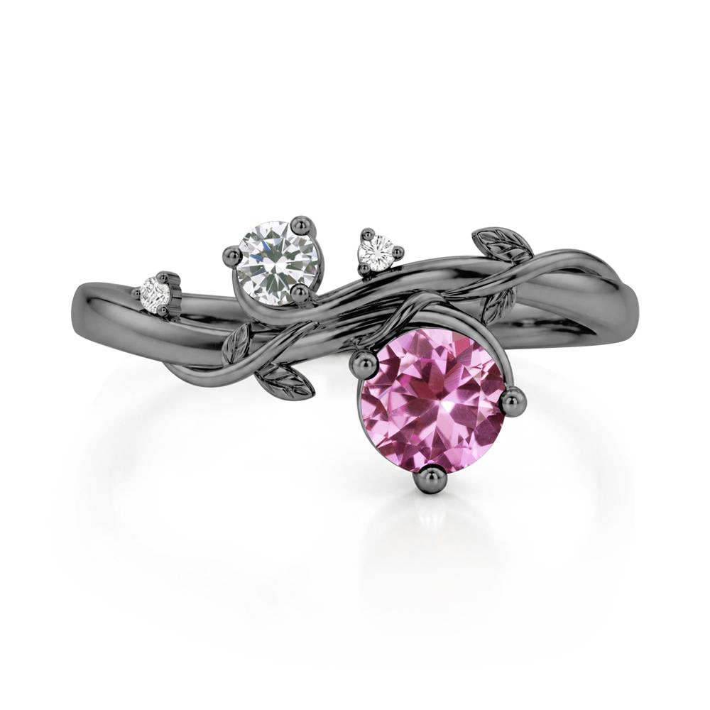 Toi Et Moi Two Stone Moissanite and Emerald Leaf Ring - LUO Jewelry #gemstone_Pink Sapphire and Cubic Zirconia