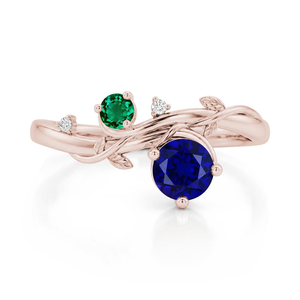 Toi Et Moi Two Stone Moissanite and Emerald Leaf Ring - LUO Jewelry #gemstone_Sapphire and Emerald