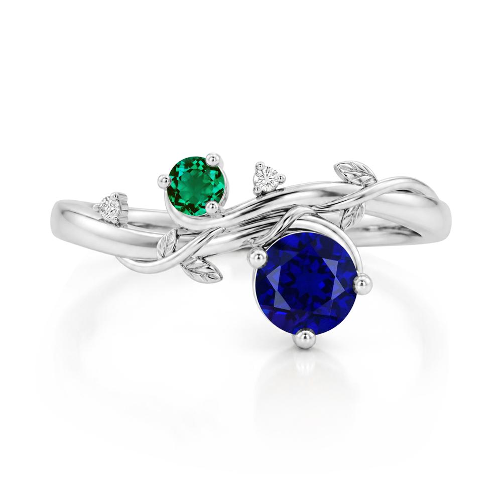 Toi Et Moi Two Stone Moissanite and Emerald Leaf Ring - LUO Jewelry #gemstone_Sapphire and Emerald