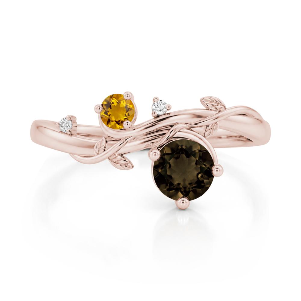 Toi Et Moi Two Stone Moissanite and Emerald Leaf Ring - LUO Jewelry #gemstone_Smoky Quartz and Citrine