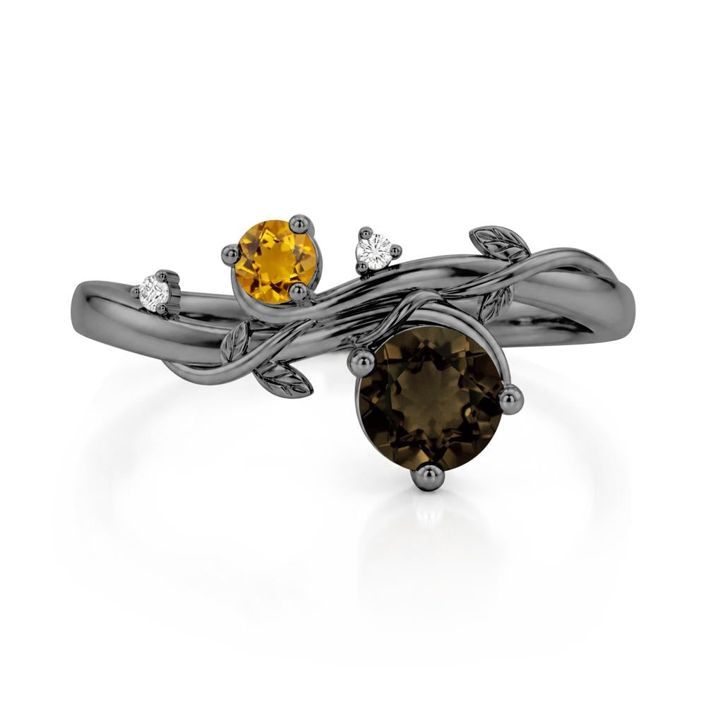 Toi Et Moi Two Stone Moissanite and Emerald Leaf Ring - LUO Jewelry #gemstone_Smoky Quartz and Citrine