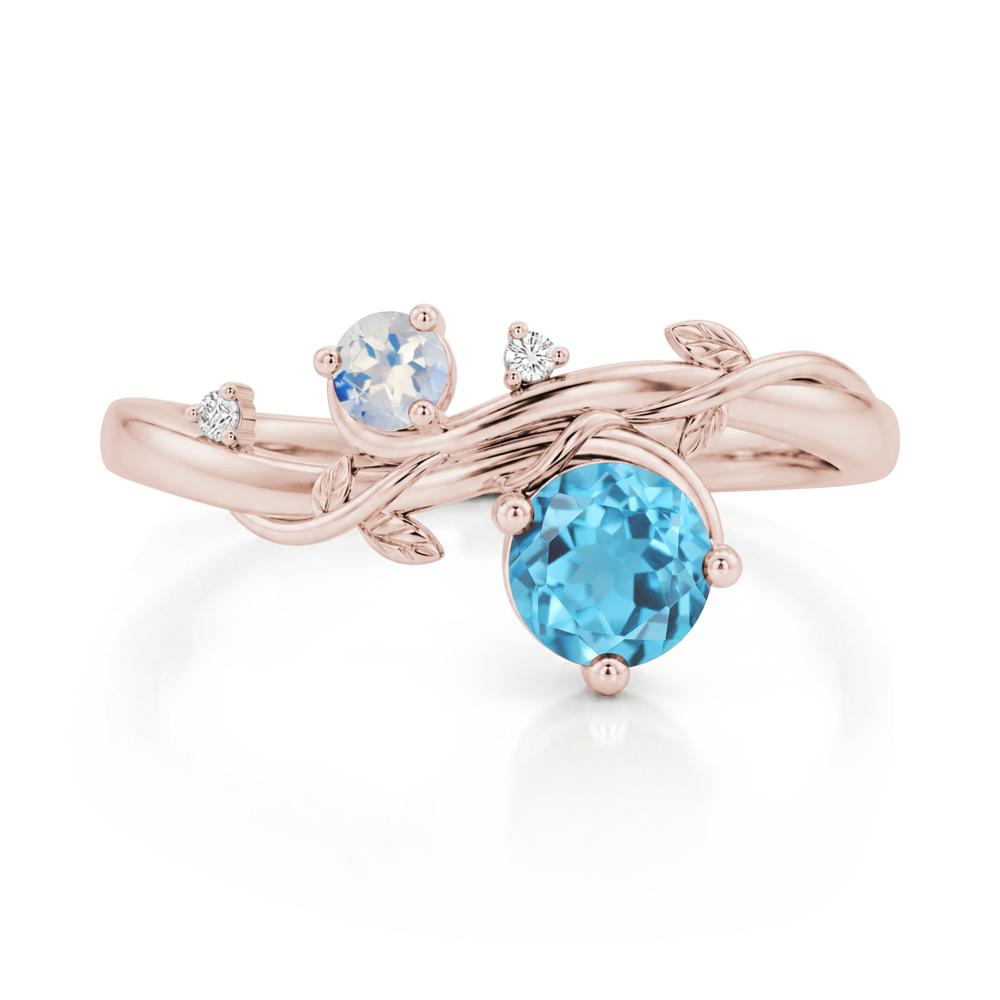 Toi Et Moi Two Stone Moissanite and Emerald Leaf Ring - LUO Jewelry #gemstone_Swiss Blue Topaz and Moonstone