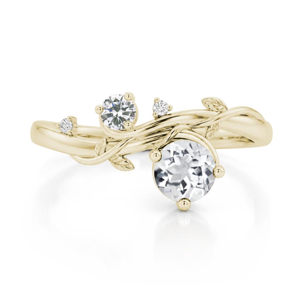 Toi Et Moi Two Stone Moissanite and Emerald Leaf Ring - LUO Jewelry #gemstone_White Topaz and Cubic Zirconia