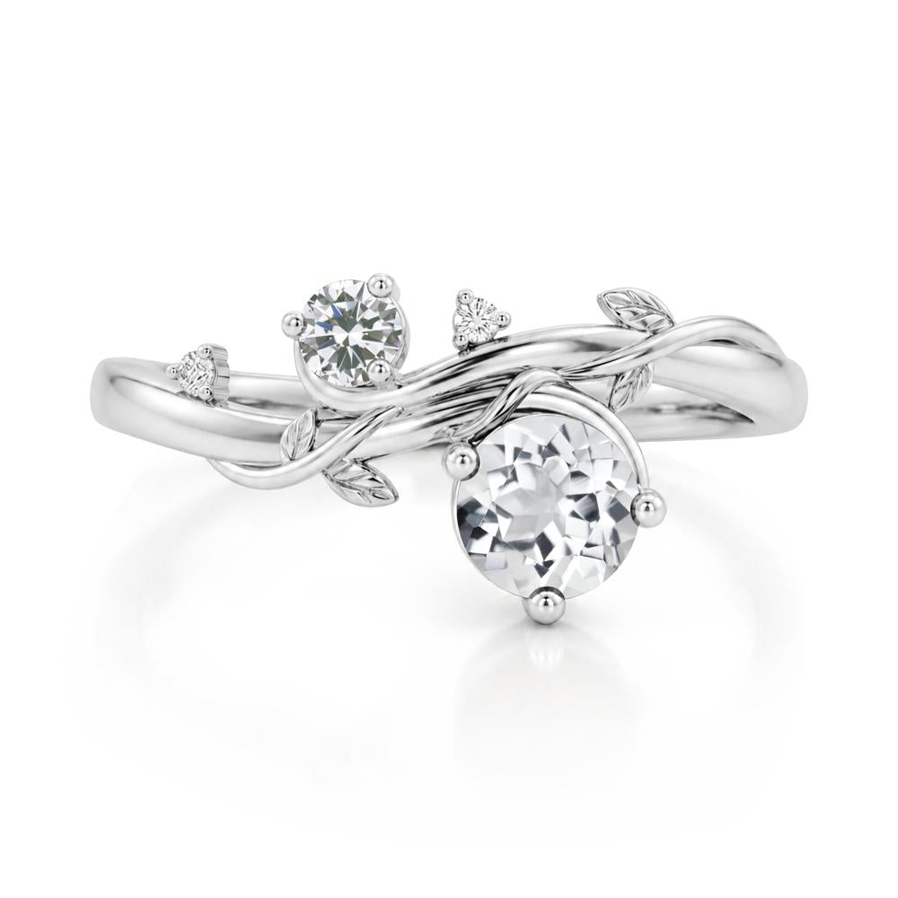 Toi Et Moi Two Stone Moissanite and Emerald Leaf Ring - LUO Jewelry #gemstone_White Topaz and Cubic Zirconia