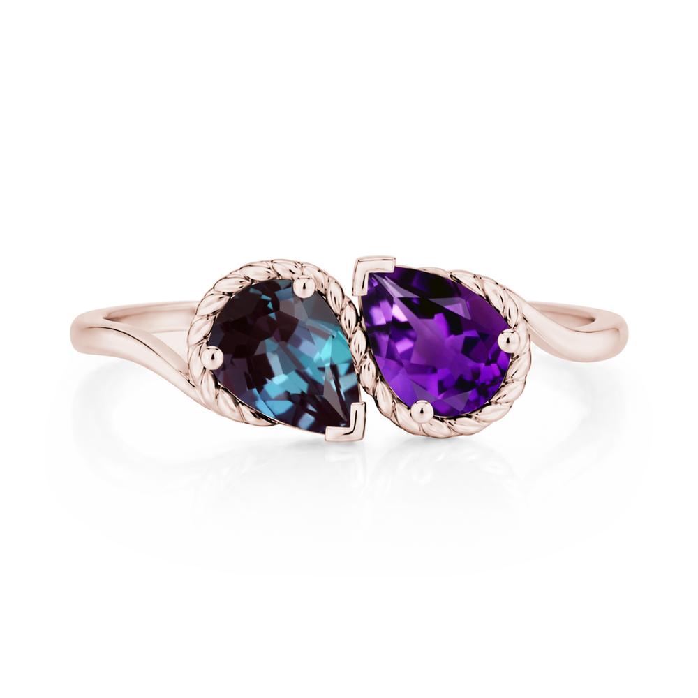 Pear Cut Emerald and Swiss Blue Topaz Twisted Toi Et Moi Ring - LUO Jewelry #gemstone_Alexandrite and Amethyst