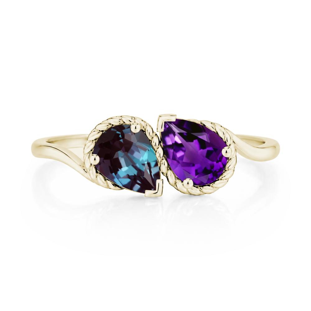 Pear Cut Emerald and Swiss Blue Topaz Twisted Toi Et Moi Ring - LUO Jewelry #gemstone_Alexandrite and Amethyst