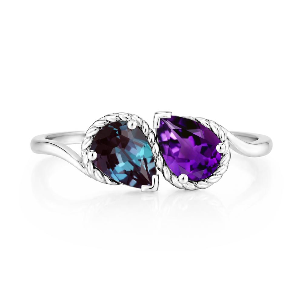 Pear Cut Emerald and Swiss Blue Topaz Twisted Toi Et Moi Ring - LUO Jewelry #gemstone_Alexandrite and Amethyst