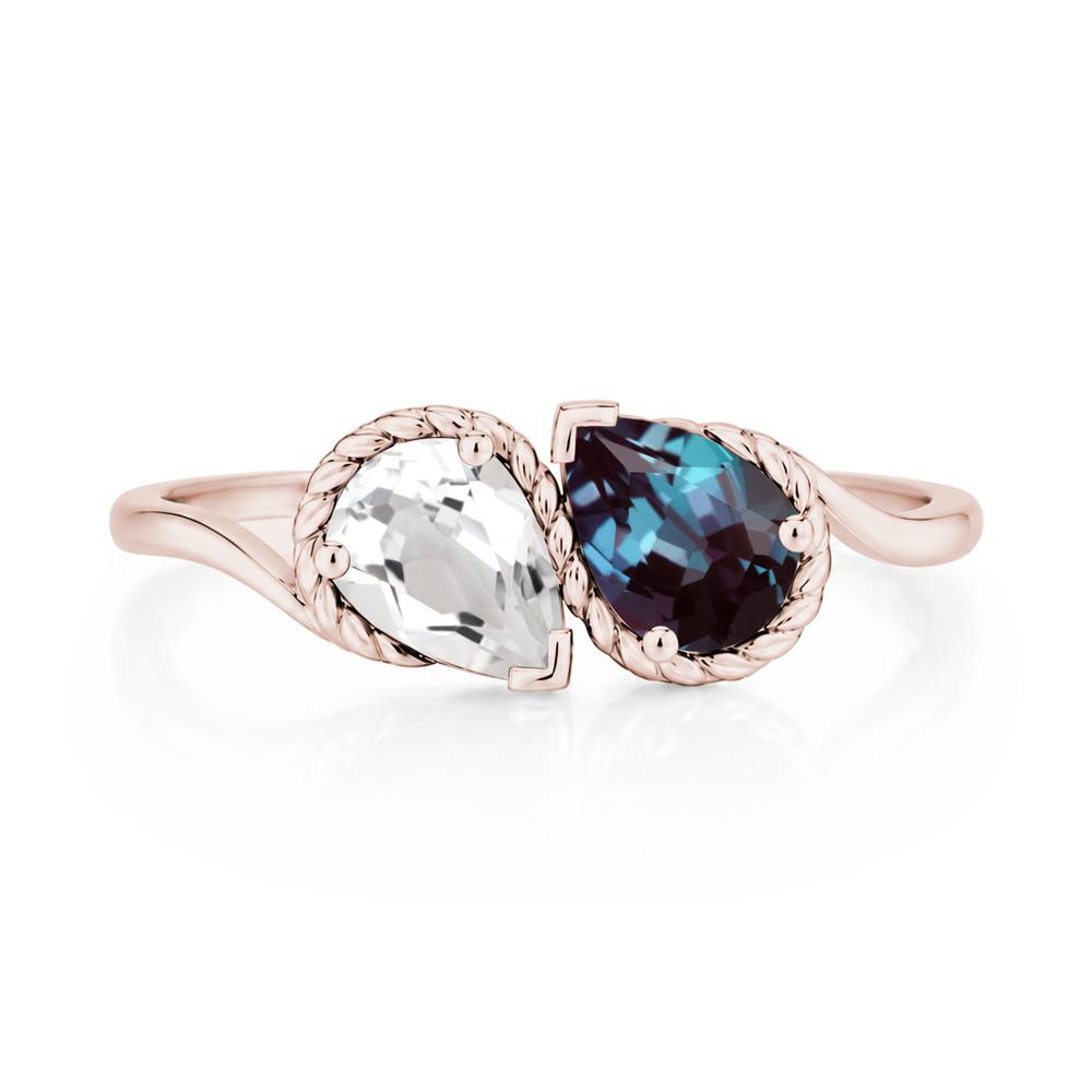 Pear Cut Emerald and Swiss Blue Topaz Twisted Toi Et Moi Ring - LUO Jewelry #gemstone_Alexandrite and White Topaz