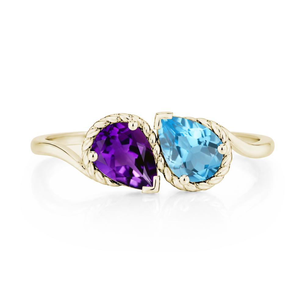 Pear Cut Emerald and Swiss Blue Topaz Twisted Toi Et Moi Ring - LUO Jewelry #gemstone_Amethyst and Swiss Blue Topaz