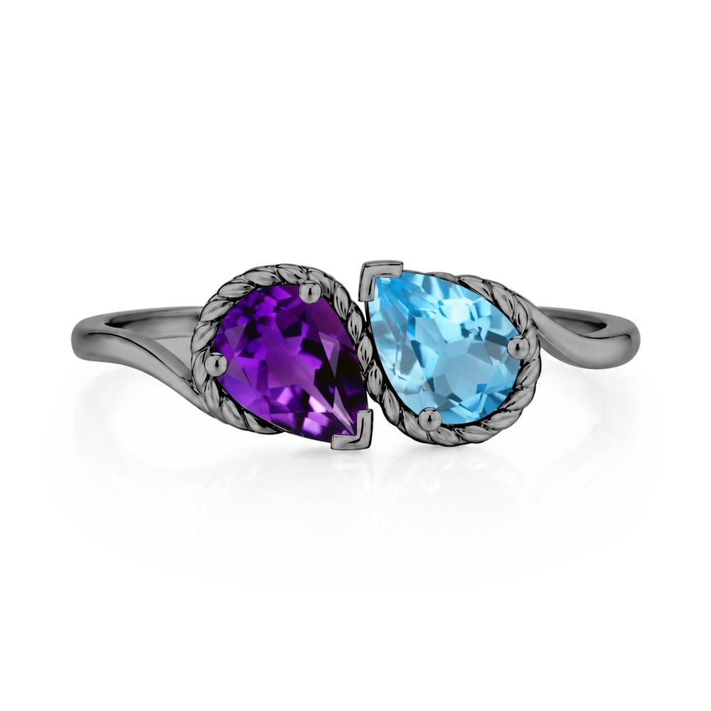Pear Cut Emerald and Swiss Blue Topaz Twisted Toi Et Moi Ring - LUO Jewelry #gemstone_Amethyst and Swiss Blue Topaz