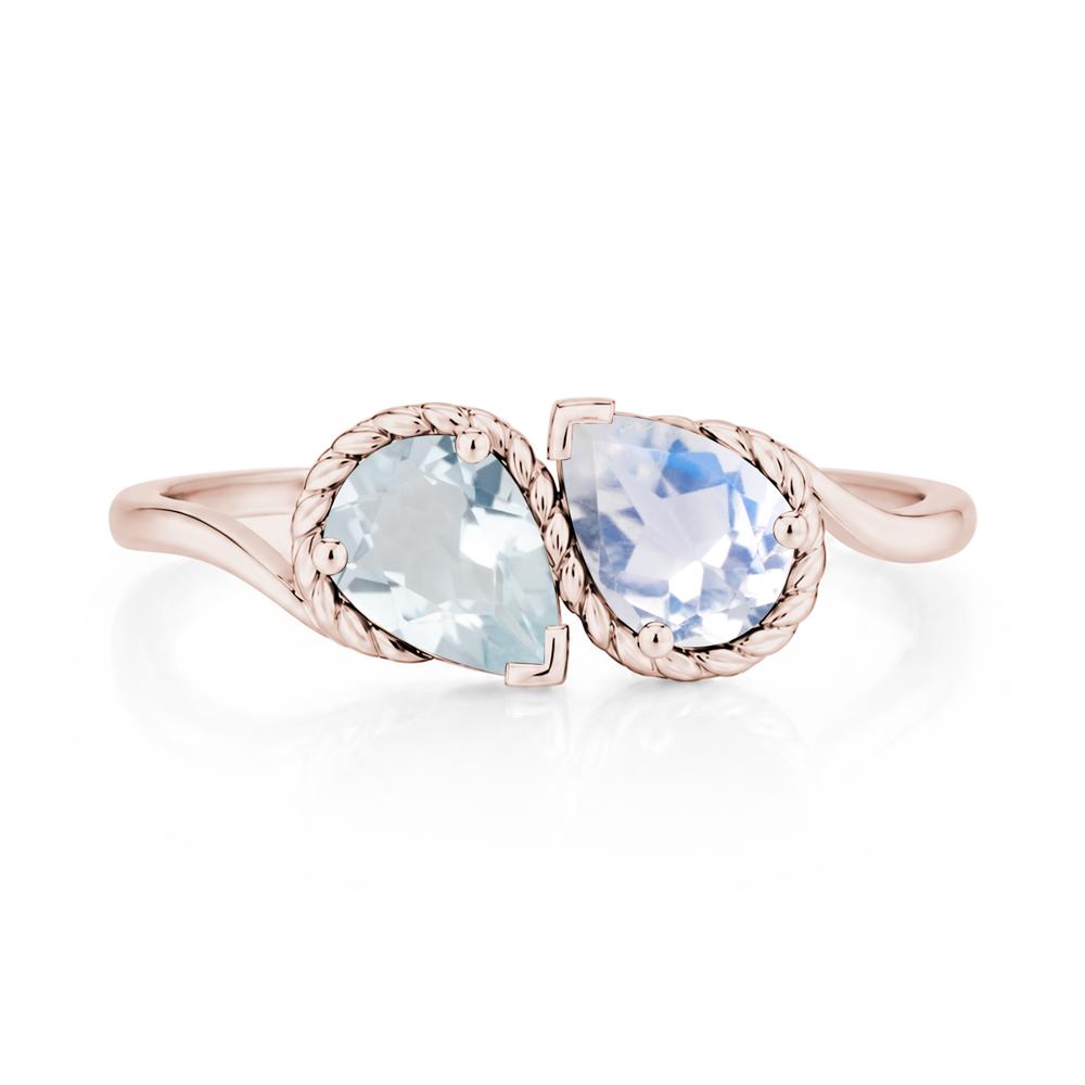 Pear Cut Emerald and Swiss Blue Topaz Twisted Toi Et Moi Ring - LUO Jewelry #gemstone_Aquamarine and Moonstone