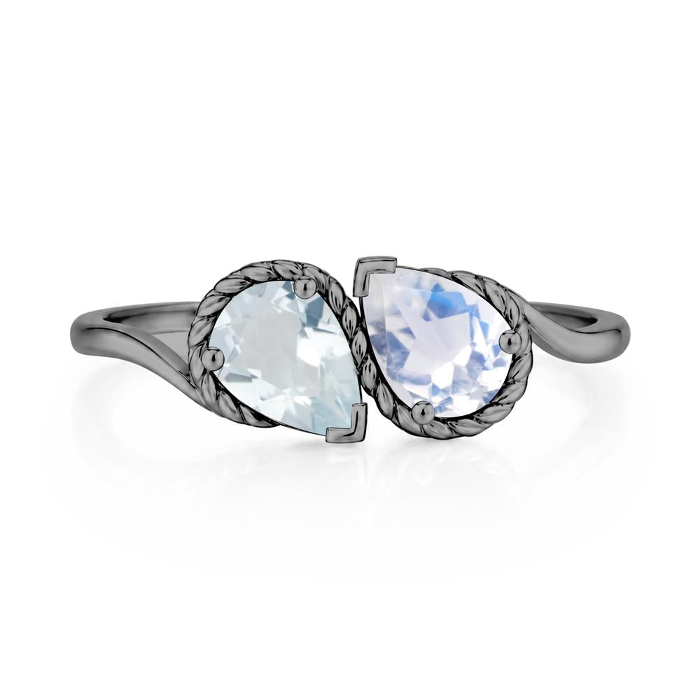 Pear Cut Emerald and Swiss Blue Topaz Twisted Toi Et Moi Ring - LUO Jewelry #gemstone_Aquamarine and Moonstone