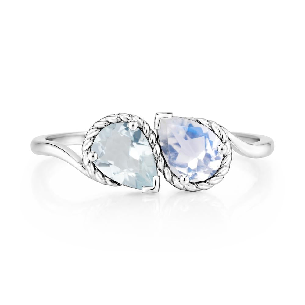 Pear Cut Emerald and Swiss Blue Topaz Twisted Toi Et Moi Ring - LUO Jewelry #gemstone_Aquamarine and Moonstone