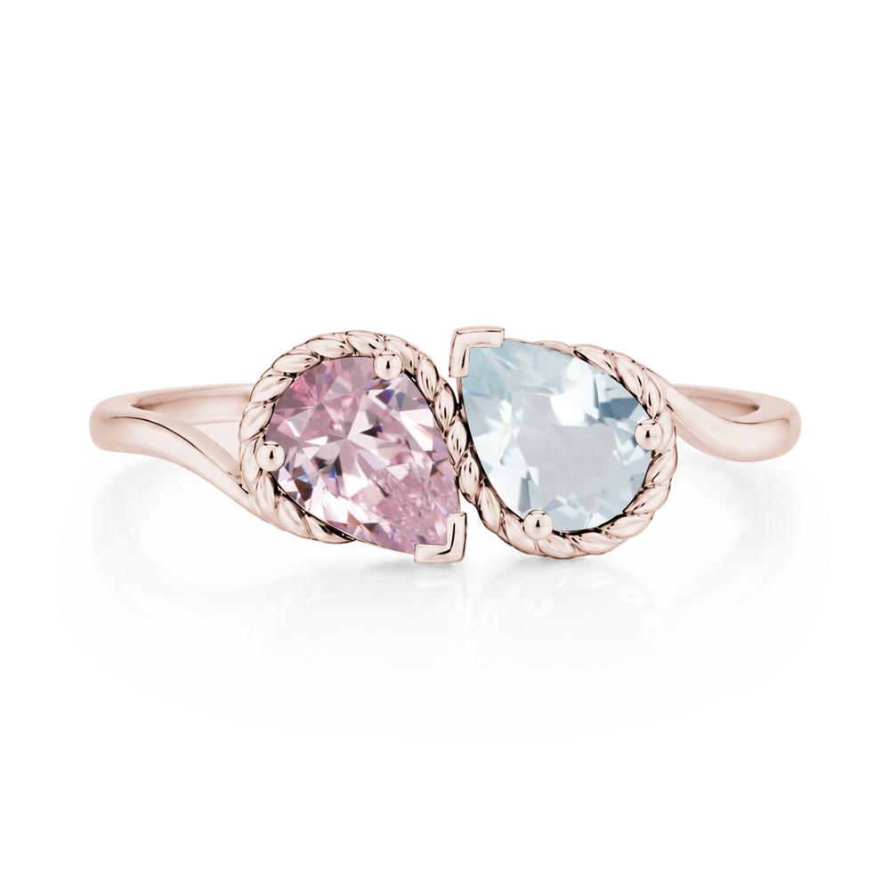 Pear Cut Emerald and Swiss Blue Topaz Twisted Toi Et Moi Ring - LUO Jewelry #gemstone_Aquamarine and Pink Cubic Zirconia