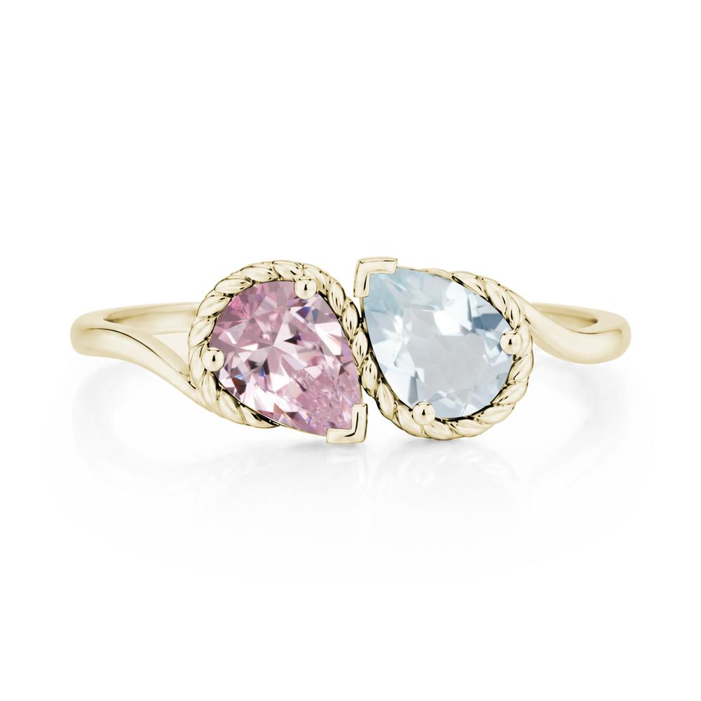 Pear Cut Emerald and Swiss Blue Topaz Twisted Toi Et Moi Ring - LUO Jewelry #gemstone_Aquamarine and Pink Cubic Zirconia