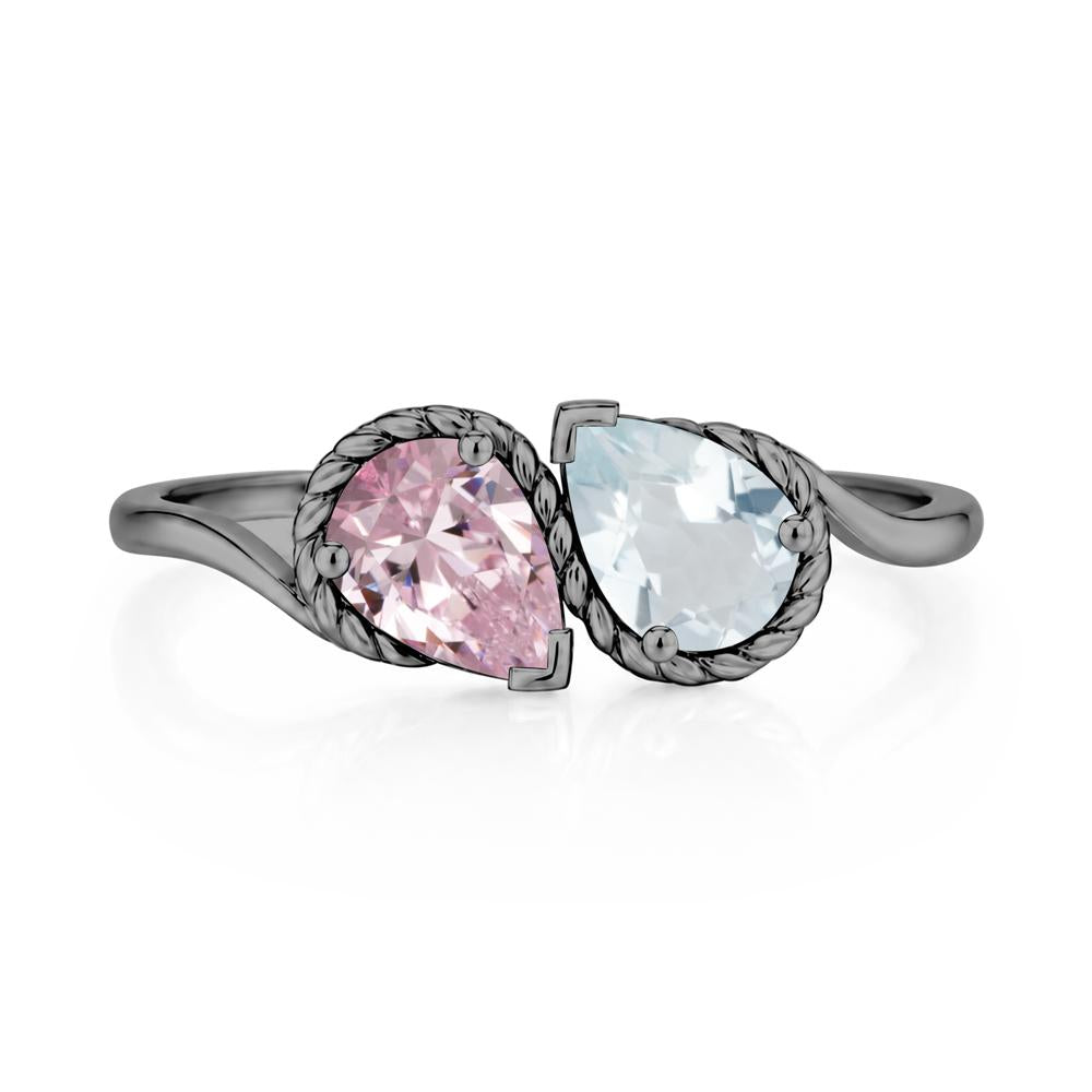 Pear Cut Emerald and Swiss Blue Topaz Twisted Toi Et Moi Ring - LUO Jewelry #gemstone_Aquamarine and Pink Cubic Zirconia