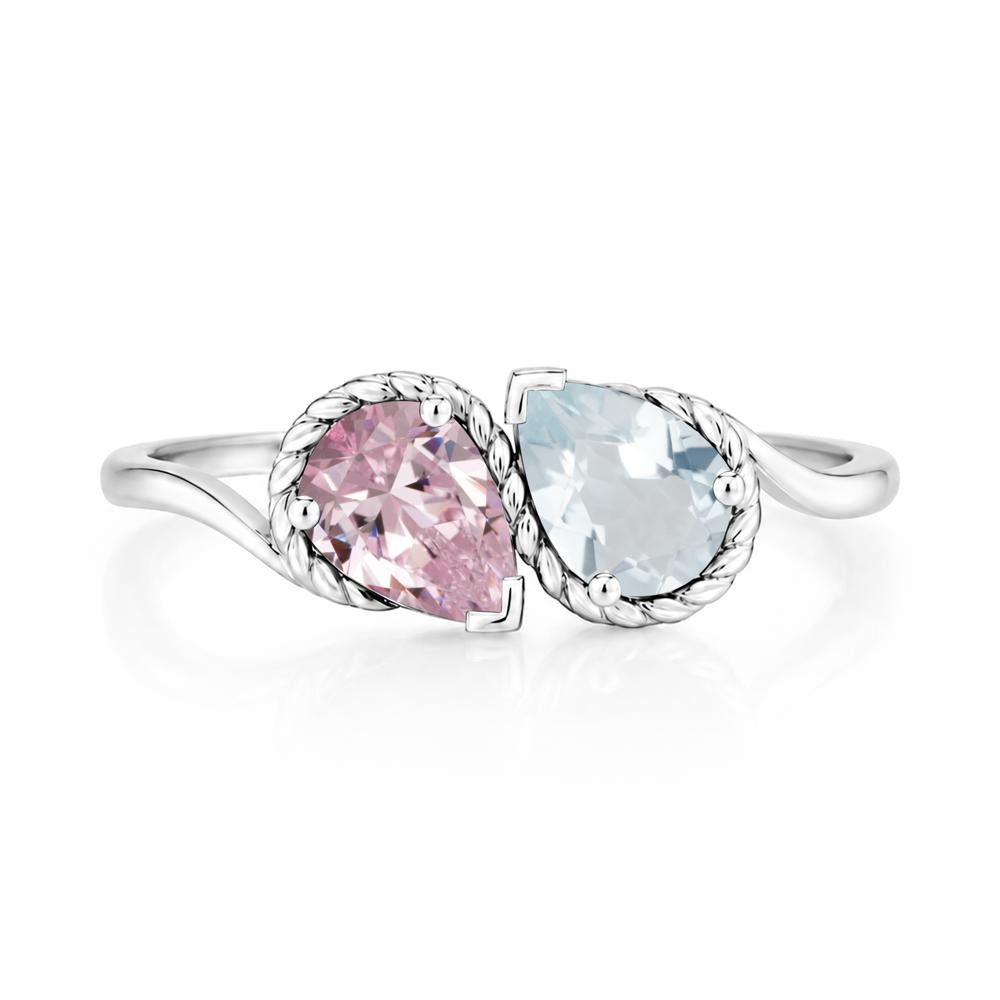 Pear Cut Emerald and Swiss Blue Topaz Twisted Toi Et Moi Ring - LUO Jewelry #gemstone_Aquamarine and Pink Cubic Zirconia
