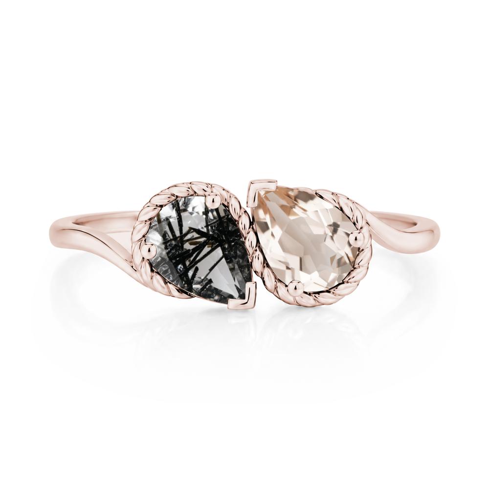 Pear Cut Emerald and Swiss Blue Topaz Twisted Toi Et Moi Ring - LUO Jewelry #gemstone_Black Rutilated Quartz and Morganite